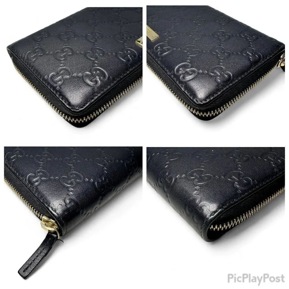 GUCCI Guccissima Leather Zip Around Long Wallet, Black GG Embossed - Picture 10 of 15